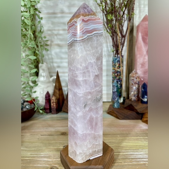 1047 Blue Agate with Purple Amethyst Crystal Tower - Large 8-1/2 Inches Tall - Picture 7 of 14